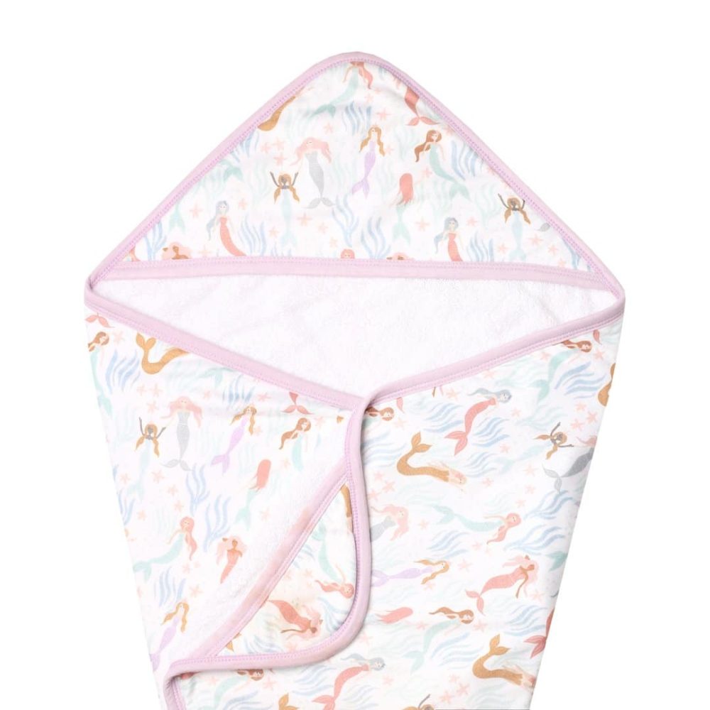 Be Made Hays, KS. Premium Knit Hooded Towel Kids Copper Pearl in Coral Mermaid