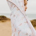 Be Made Hays, KS. Premium Knit Hooded Towel Kids Copper Pearl in Coral Mermaid