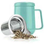 Be Made Hays, KS. Ceramic Tea Mug with Stainless Steel Infuser in Aqua / Turquoise