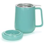 Be Made Hays, KS. Ceramic Tea Mug with Stainless Steel Infuser in Aqua / Turquoise