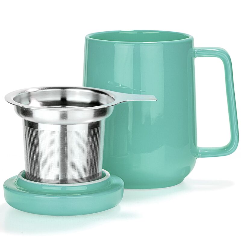 Infuser Mug with Lid - 11 oz Turquoise, Black Tea Infuser