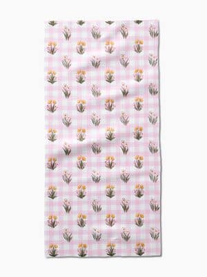 Floral and Plaid Tea Towel flat-lay