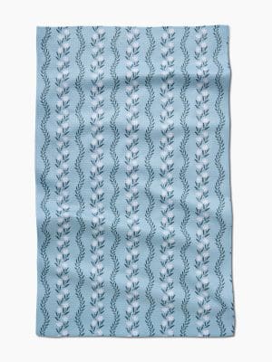 Blue Floral Stripe Tea Towel flat-lay