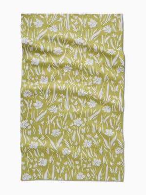 Wildflower Green and White Tea Towel flat-lay