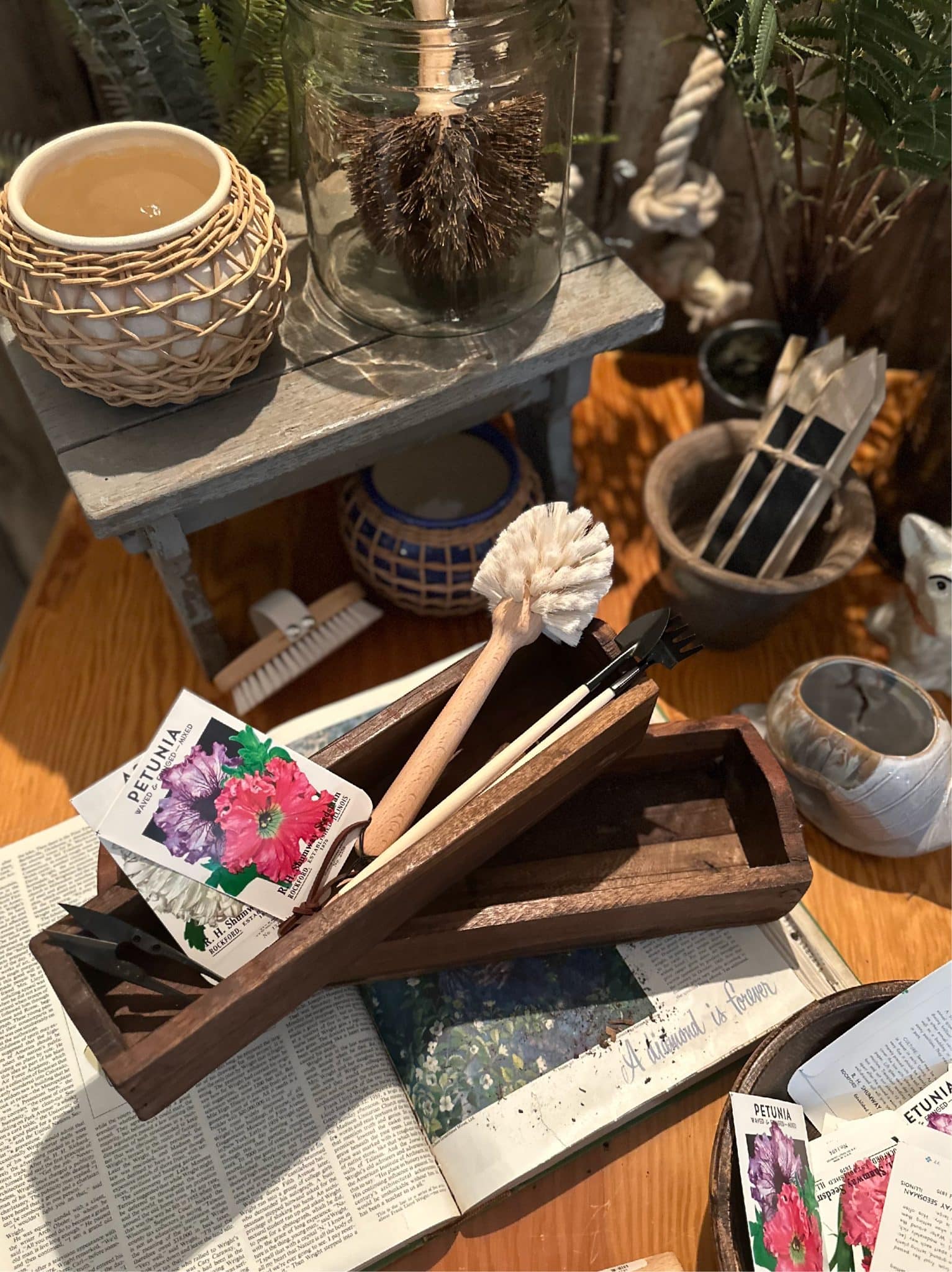 Primitive Wooden Trays - 2 Sizes top inside view with props shown inside