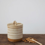 Be Made Hays, KS. Stoneware Jar with Lid and Wood Spoon, Set of 2 TAN BROWN