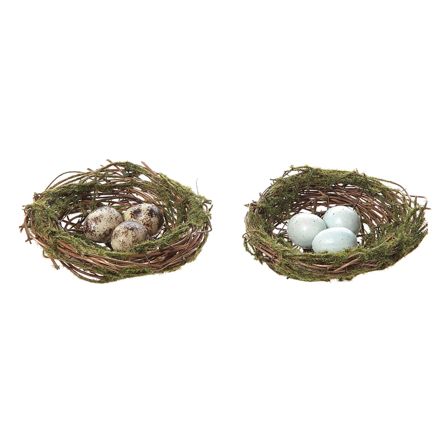 4.5 Artificial Moss Birds Nest on 17 Mossy Branch - Box of 3