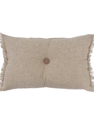 Be Made Hays, KS. 16"L x 10"H Linen & Cotton Tufted Two-Sided Lumbar Pillow w/ Button and Fringe