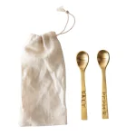 Be Made Hays, KS. 3-1/4"L Metal "Salt" & "Pepper" Spoons, Brass Finish, Set of 2 in Drawstring Bag